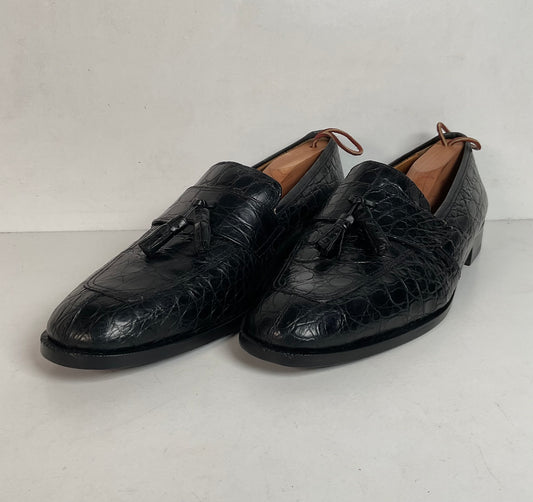 Zelli Franco Crocodile Tassel Loafer | Black | 12 M