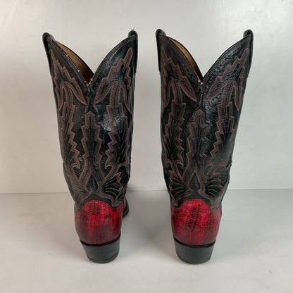 Vintage Dan Post Red Lizard Teju Cowboy Boots Men’s 8 Natural Cut USA Made