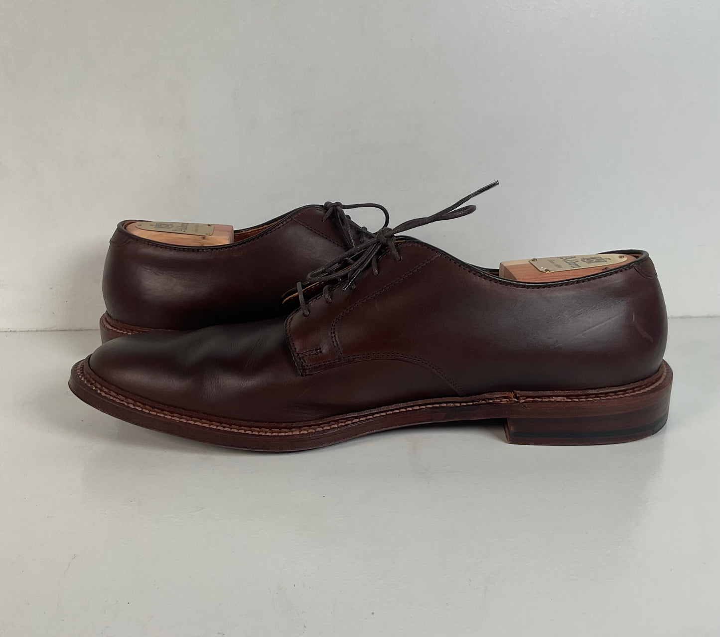 Alden for J. Crew Derby Blucher Shoes 12 D Cigar Brown