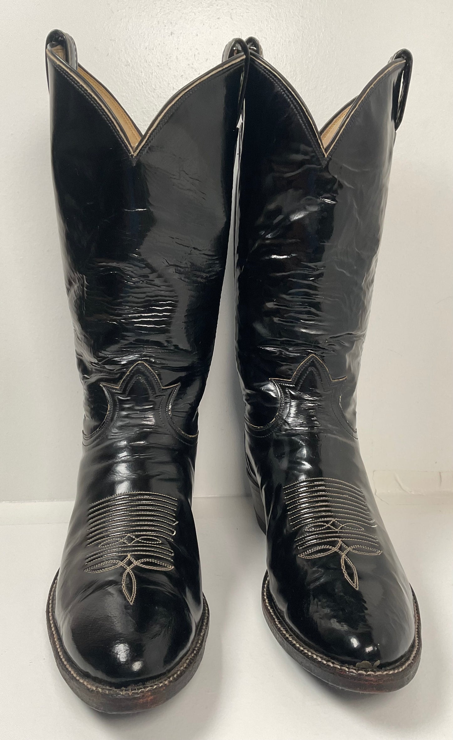 Late 1960s Tony Lama Patent Leather Cowboy Boots 10.5 D Glossy USA Made