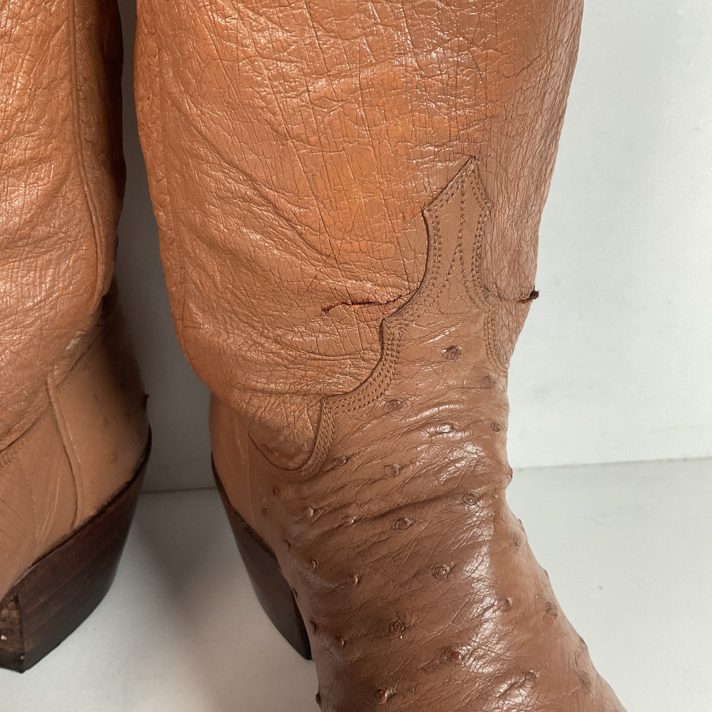 Vintage M.L. Leddy Full Ostrich Quill Cowboy Boots Custom Thrashed