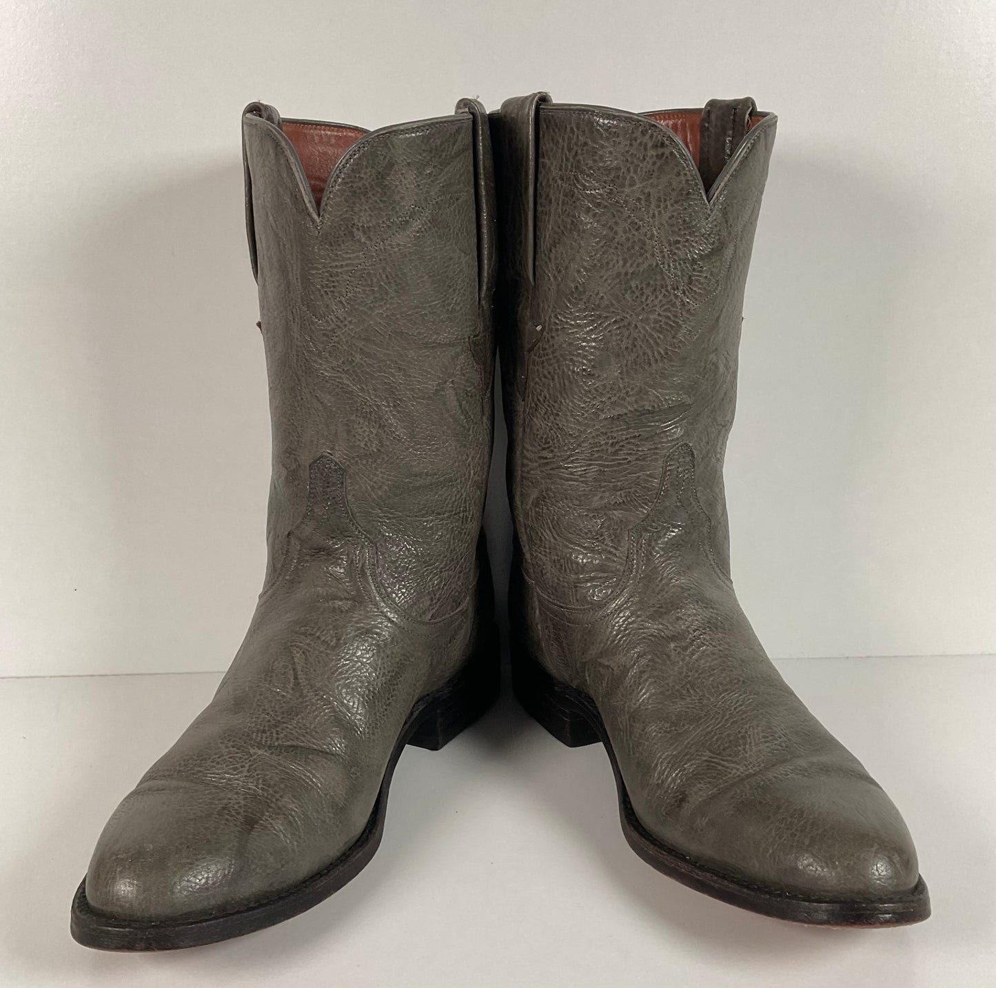 Vintage Lucchese Leadville Grey Anthracite Roper Boots 8.5 D USA Mad Dog Goat