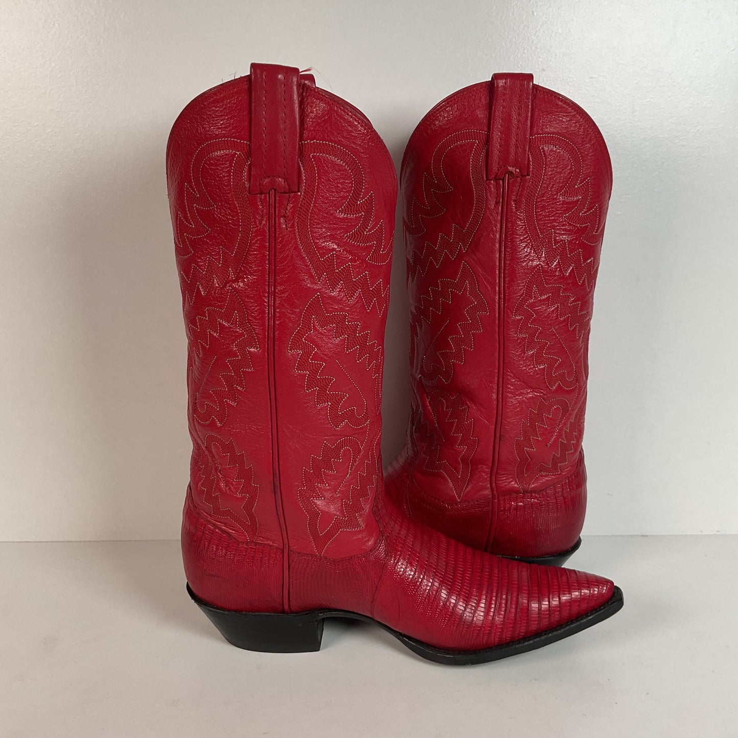 Vintage Panhandle Slim Teju Lizard Cowgirl Boots | Ruby Red | Women’s 7.5 B