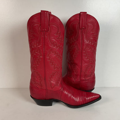 Vintage Panhandle Slim Teju Lizard Cowgirl Boots | Ruby Red | Women’s 7.5 B