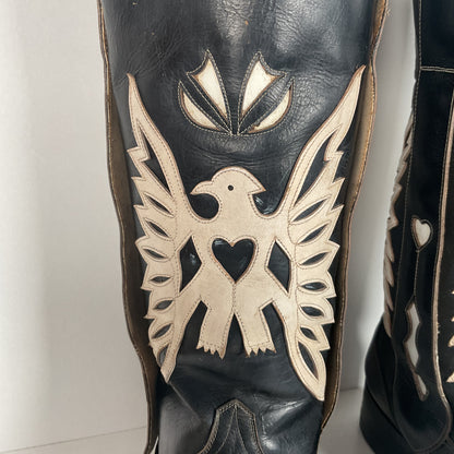 Vintage Thunderbird Cowboy Boots | Tooled Inlays | Mule Ear | 1960s | Men’s 9