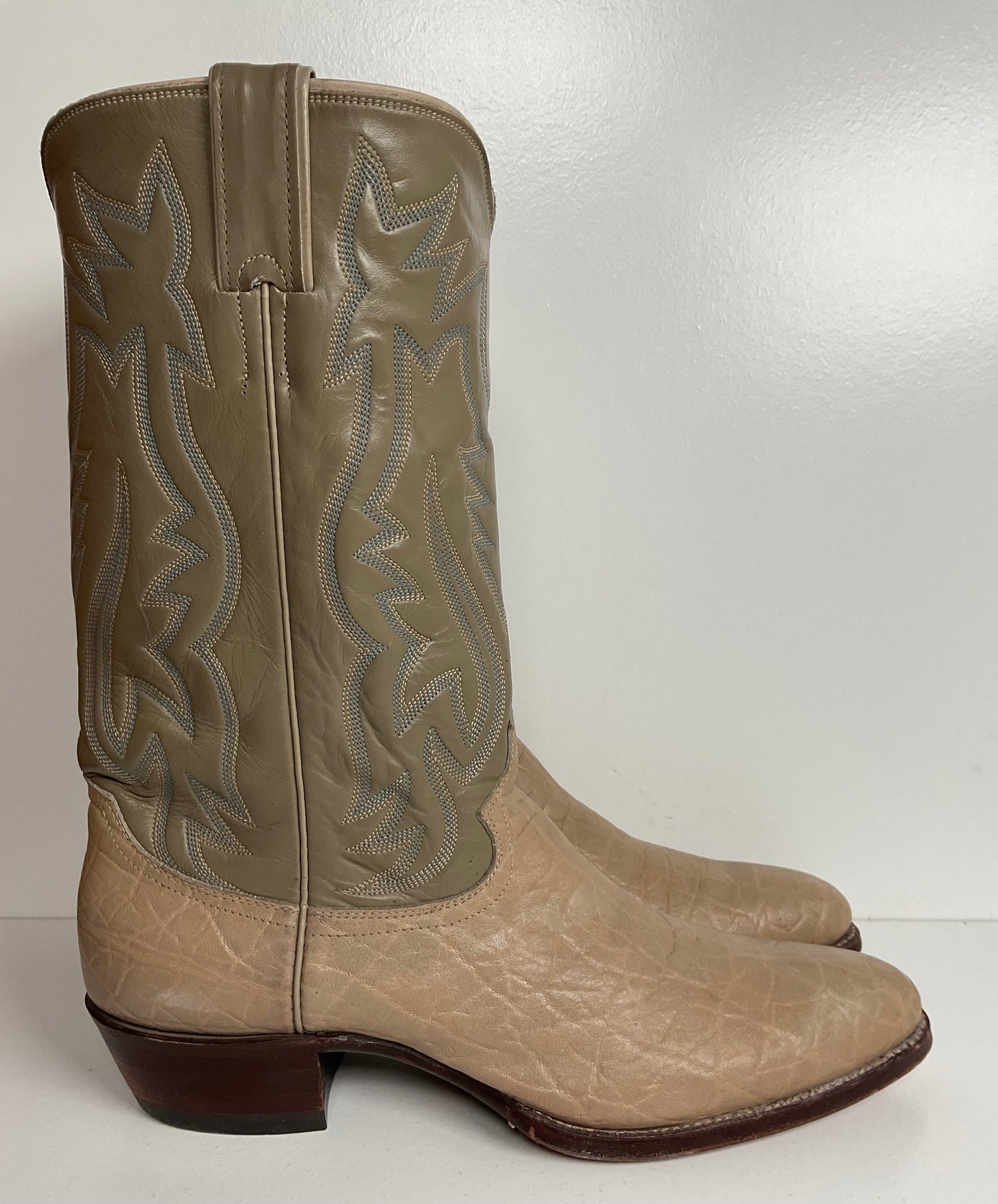 Vintage 1960s Justin Exotic Elephant Cowboy Boots 11 B Old White Label