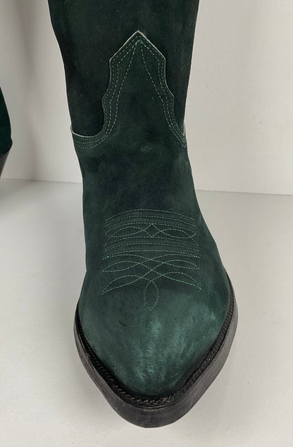 Vintage Nocona Wild Boar Cowboy Boots | Pig Skin Suede | Emerald Green | Men’s 11 E