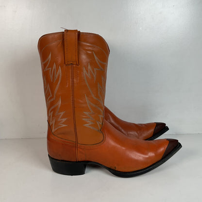 1960s Cowtown Handmade Cowboy Boots 13.5 D Pumpkin Orange Lizard Wingtip