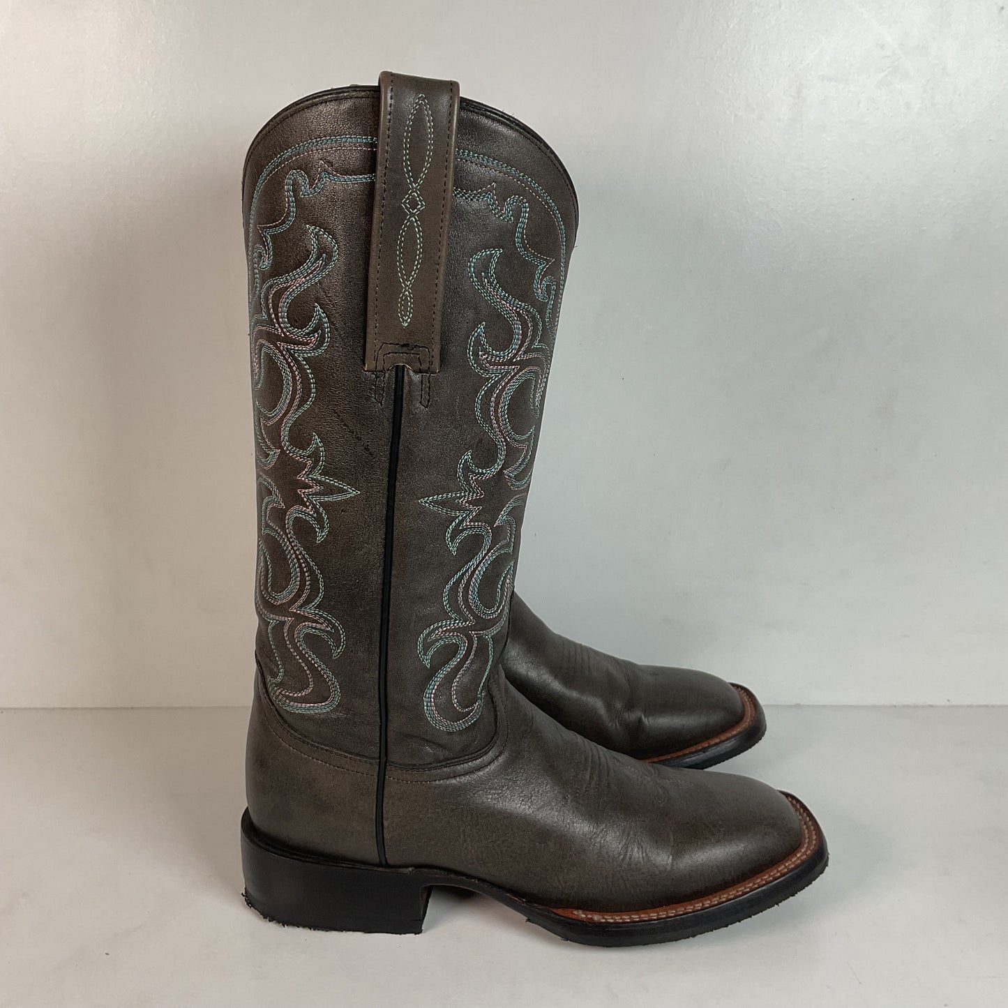 Lucchese Women’s Grey Cowgirl Boots 8.5 B Square Toe Recraft