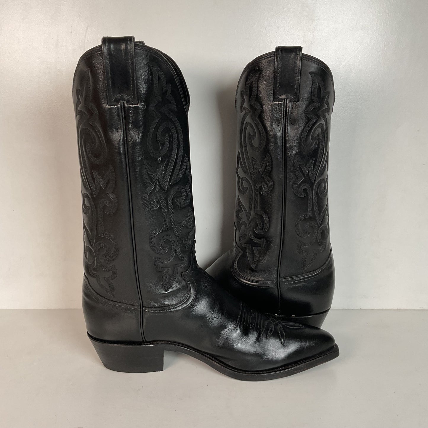 Justin Corona Top Leather Cowboy Boots 9.5 B USA Style 1434 Classic Black
