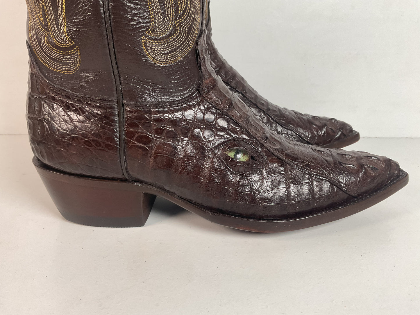 Custom Caiman Crocodile Cowboy Boots Men’s 8.5 Exotic Head Cut