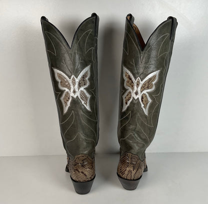 Vintage Justin Butterfly Cowgirl Boots | Snakeskin Inlay | USA Made | Women’s 5 B