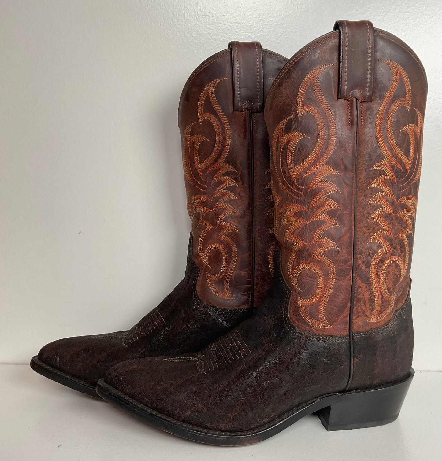 Tony Lama Men’s Vintage Chocolate Elephant Cowboy Boots 8.5 D Goat Top Exotic