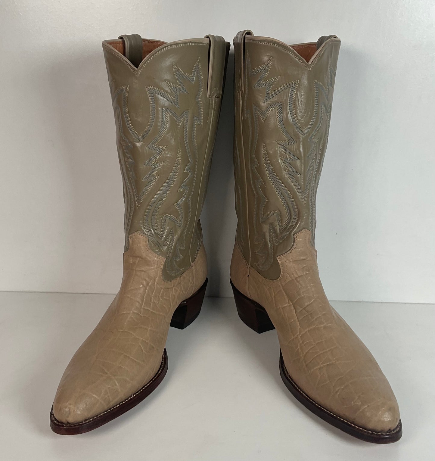Vintage 1960s Justin Exotic Elephant Cowboy Boots 11 B Old White Label