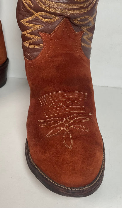 Vintage Tony Lama Pig Skin Suede Cowboy Boots 9 E Gold Label