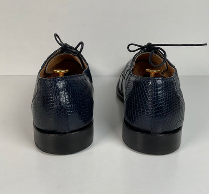 David Eden Exotic Derby Shoes | Navy Blue Crocodile & Teju Lizard | Men’s 13