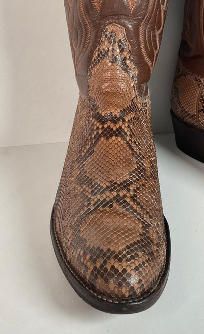 Vintage Tony Lama Python Snakeskin Cowboy Boots | USA Made | Gold Label | 10.5 D