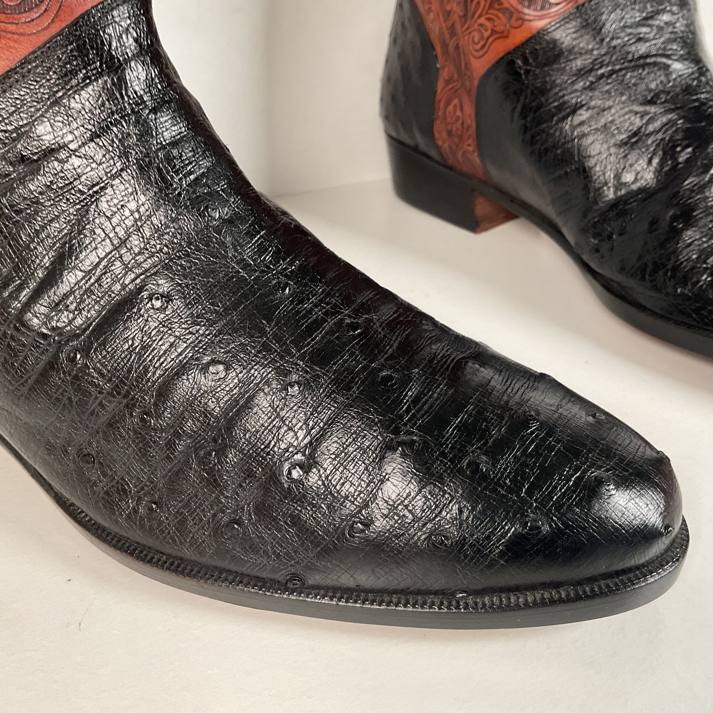 Vintage Lorenzo Banfi Ostrich Quill Bucket Boots | Tooled | Exotic | Men’s 9.5 M