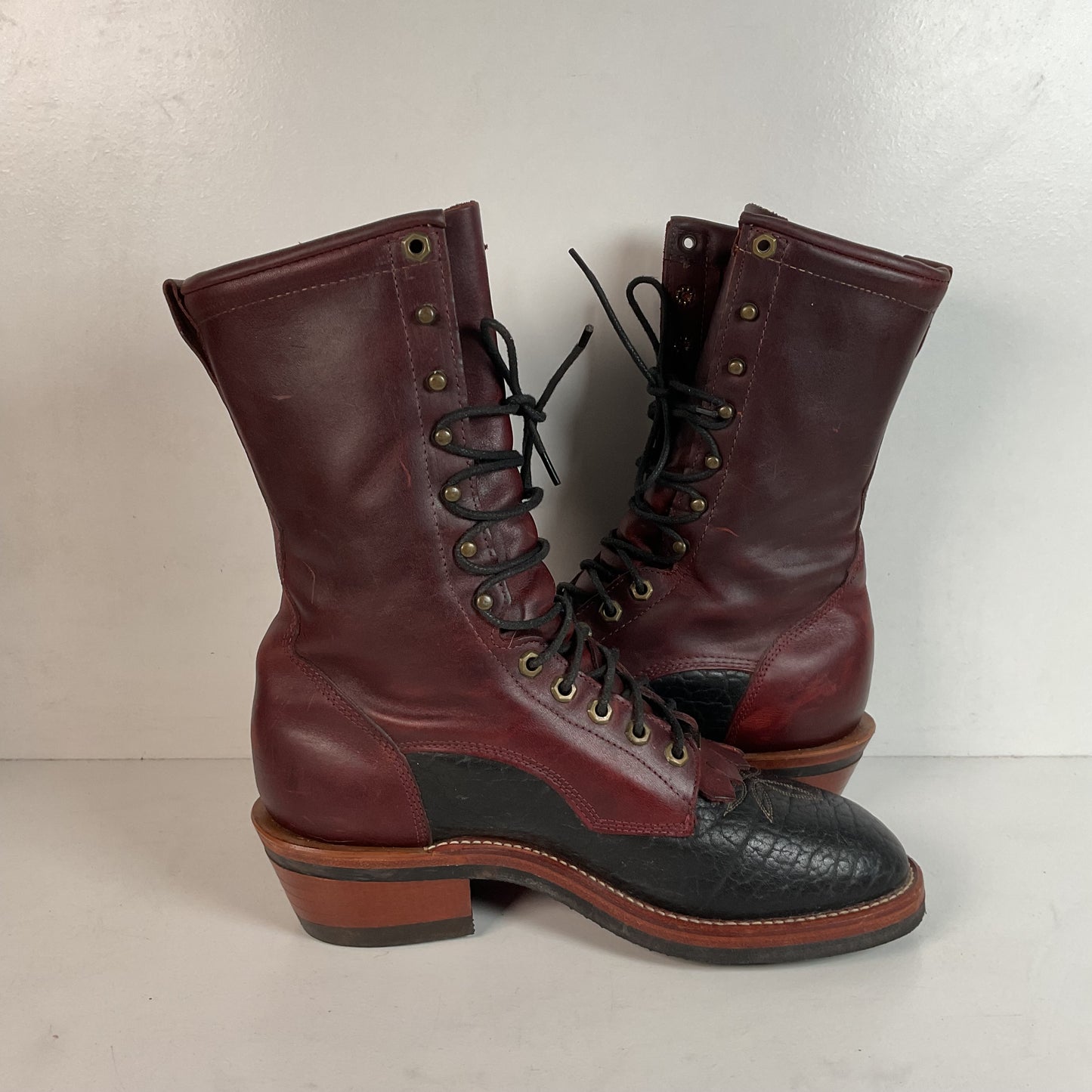 Tony Lama Kiltie Packer Boots 9 D Bullhide Western Lace Up