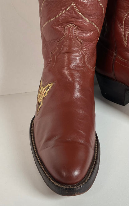 1970s Justin Butterfly Cowgirl Boots | Snakeskin Inlay | USA Made | 6.5 C