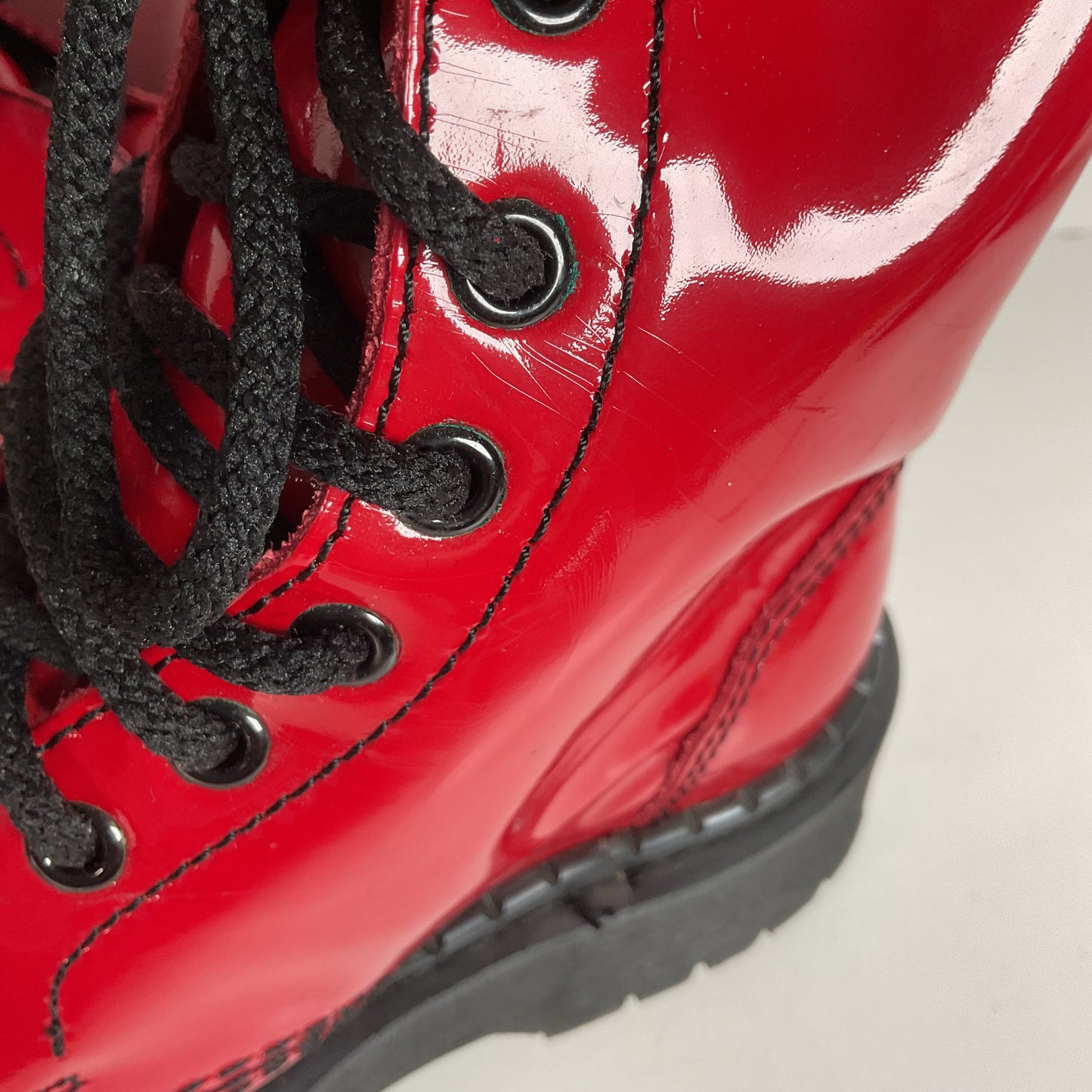 Underground England Lace Up Boots | Safety Toe | Cherry Red Patent | UK 6 | US 8
