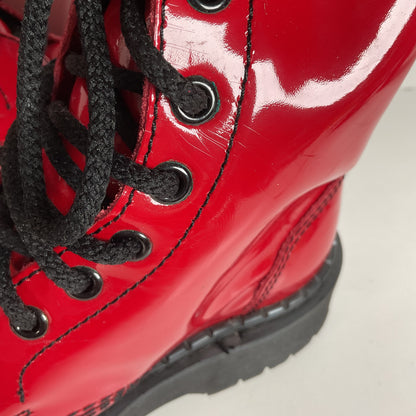 Underground England Lace Up Boots | Safety Toe | Cherry Red Patent | UK 6 | US 8