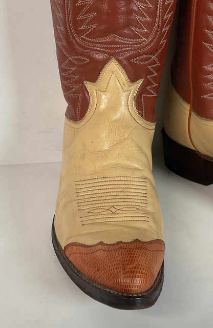 Vintage Tony Lama Urban Cowboy Boots | Teju Lizard Wingtip | Gold Label | 10 D