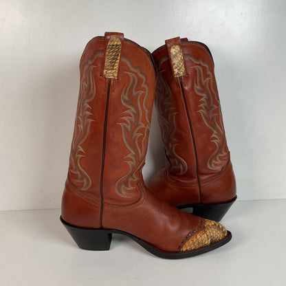 Vintage Tony Lama Rattlesnake Wingtip Cowboy Boots 10 D Diamondback Snakeskin