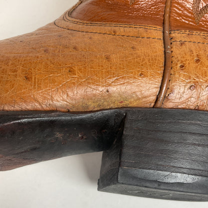 Vintage Dan Post Smooth Ostrich Cowboy Boots | Exotic | Tooled Overlay | 10.5 D