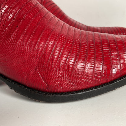 Vintage Justin Teju Lizard Cowboy Boots | USA Made | Ruby Red | Men’s 10.5 D