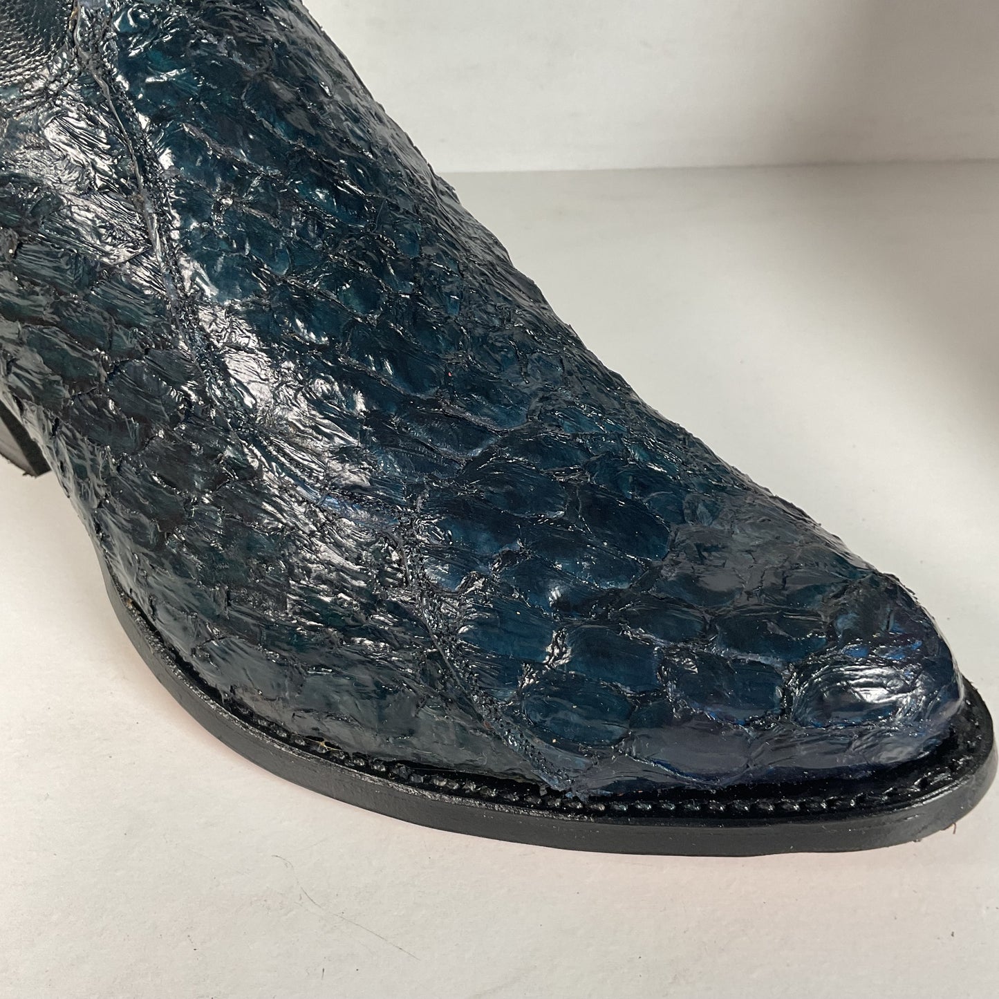 Vintage Olathe Sea Bass Cowboy Boots | Exotic | USA Made | Navy Blue | 13 EE