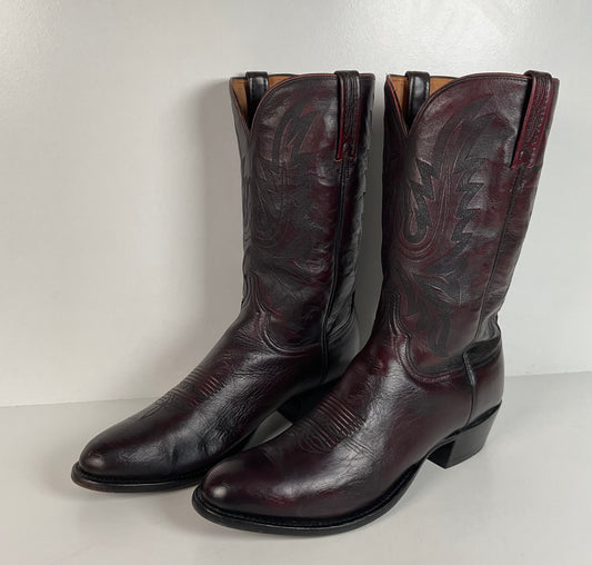 Lucchese Carson Cowboy Boots | Black Cherry Calf Skin | USA Made | Men’s 14 D