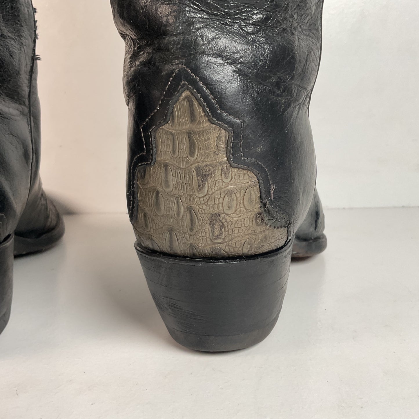 Vintage Larry Mahan Hornback Lizard Cowboy Boots 9.5 D Triad Thrashed HBL