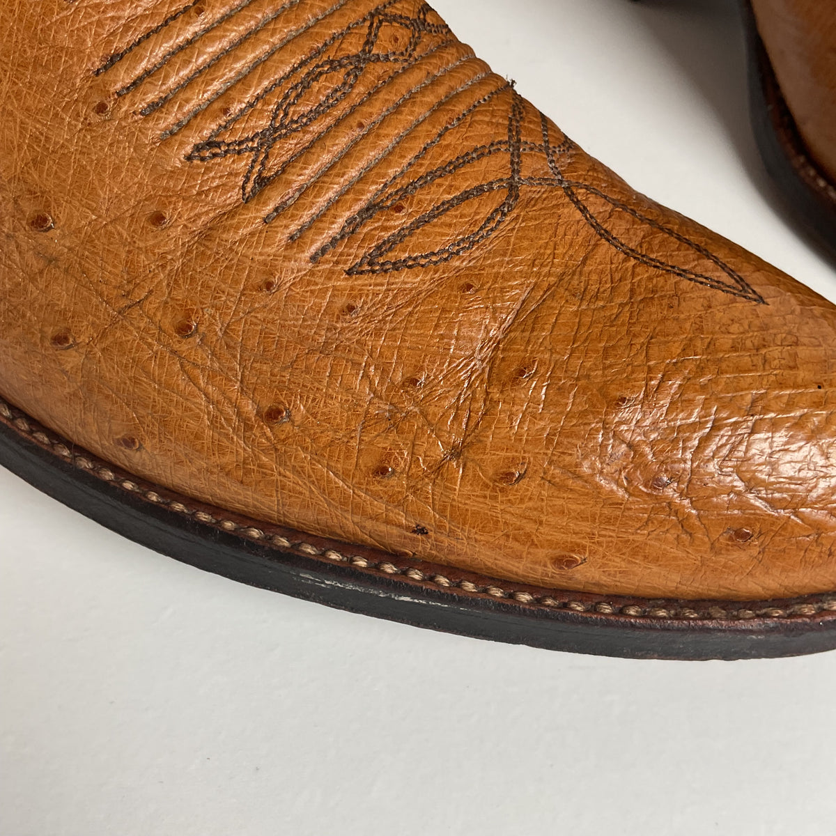 Vintage Dan Post Smooth Ostrich Cowboy Boots | Exotic | Tooled Overlay | 10.5 D