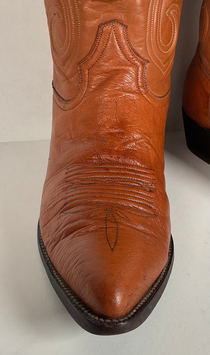 Custom Smooth Ostrich Cowboy Boots | Exotic | Tooled Inlay | Men’s 8.5