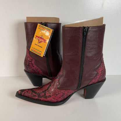 Western Snakeskin Stiletto Boots | Burgundy Python | Men’s 7.5 | Women’s 9