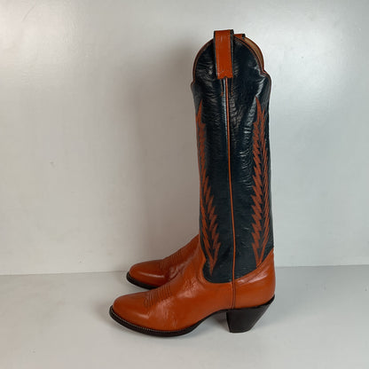 Vintage Panhandle Slim Tall Cowgirl Boots 6.5 C Pumpkin Orange Scallop Top