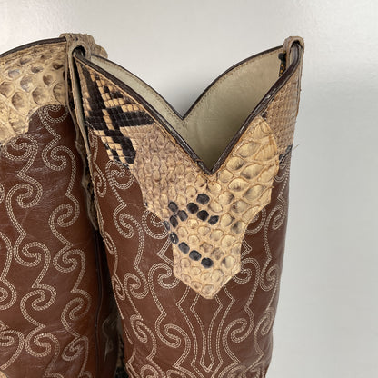 Vintage Longhorn Cowboy Boots | Python Snakeskin | Tooled Overlays | Men’s 9 D
