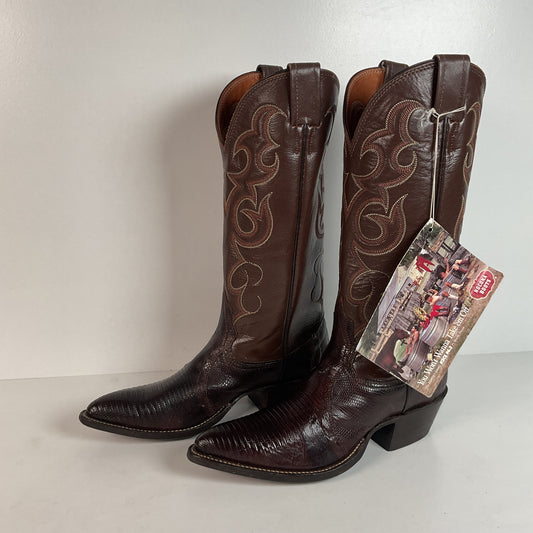Vintage Nocona Teju Lizard Cowboy Boots | Dark Brown | Men’s 6 B | Women’s 7