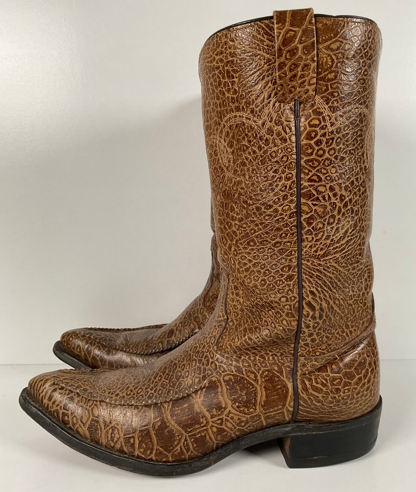 Vintage Wrangler Full Sea Turtle Print Cowboy Boots 9.5 D 60s 70s Whip Stitch