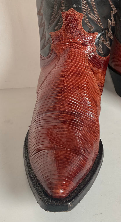 Justin Women’s Snip Toe Lizard Cowgirl Boots 9 B USA Made