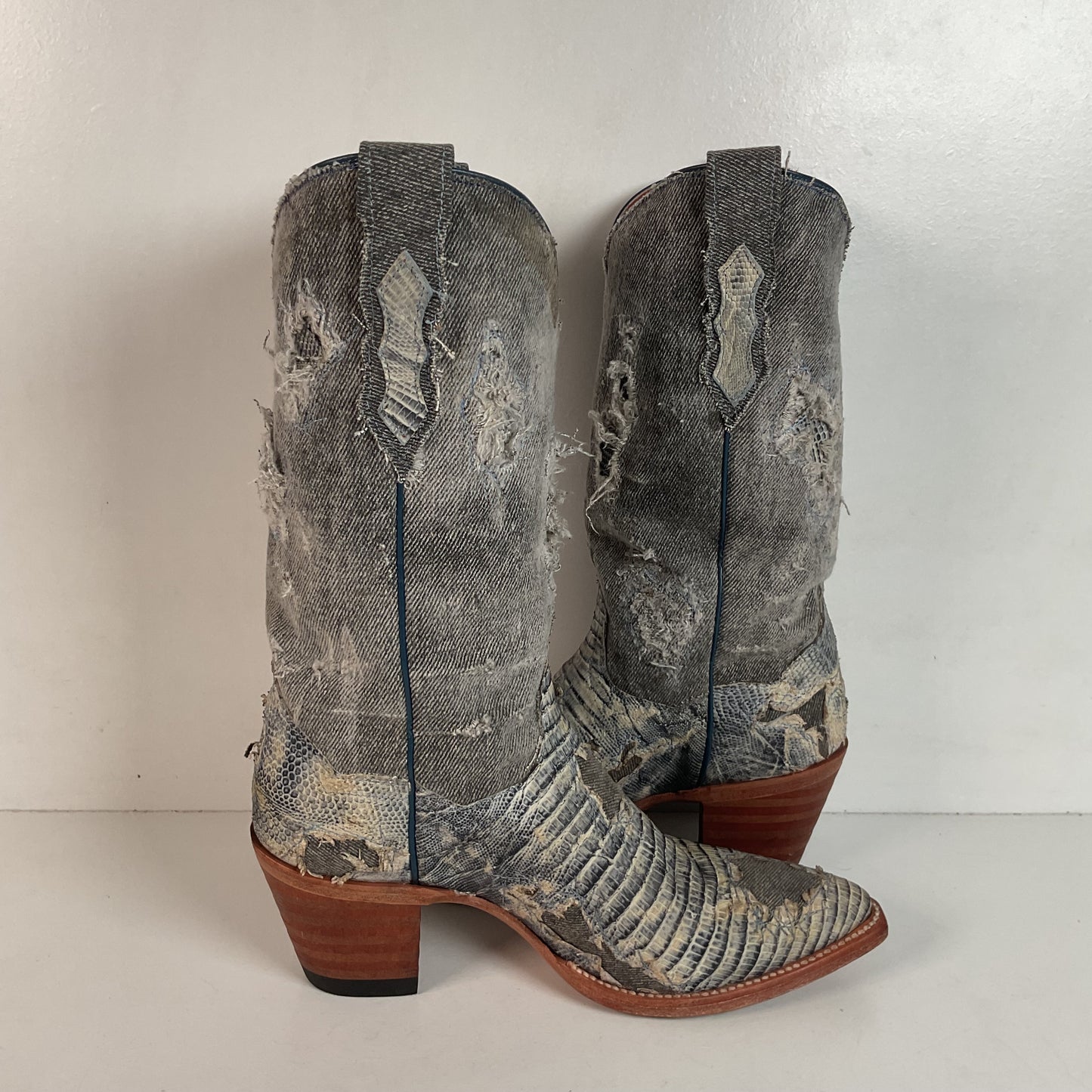 Dan Post Buckshot Lizard Cowgirl Boots 7.5 M Halloween Denim