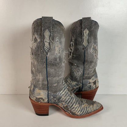 Dan Post Buckshot Lizard Cowgirl Boots 7.5 M Halloween Denim