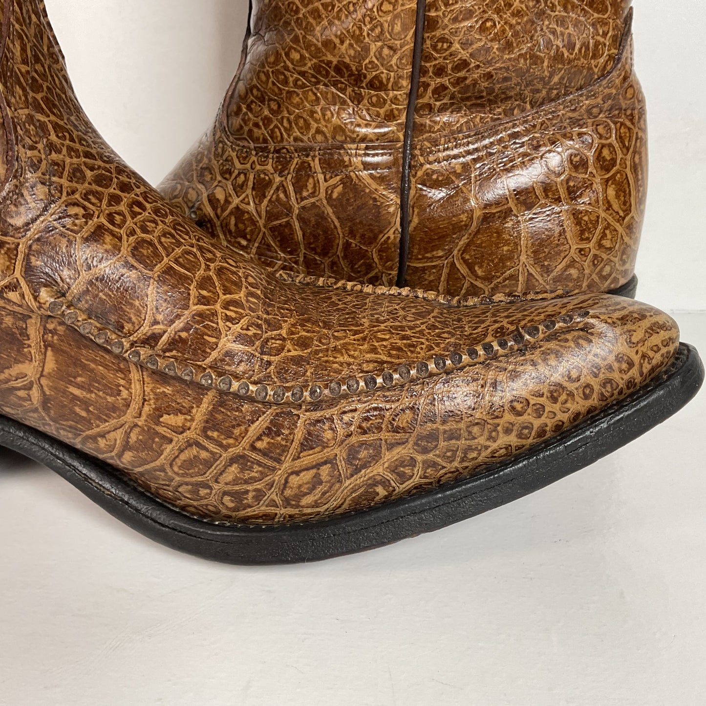 Vintage Wrangler Algonquin Toe Cowboy Boots | Sea Turtle Imitation Print | Men’s 9.5 D
