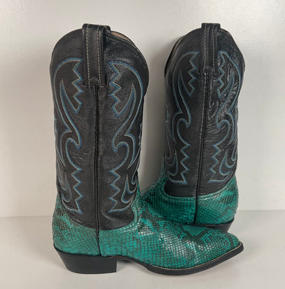 Python Snakeskin Cowboy Boots | Front Cut | Turquoise | Men’s 7.5 | Women’s 8.5
