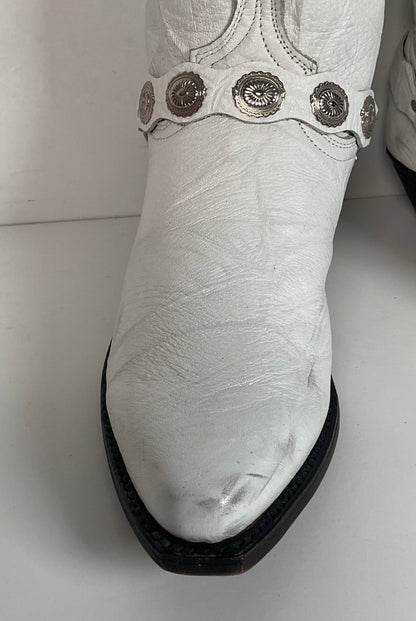 Abilene Wedding White Western Harness Boots 7.5 M Cowgirl