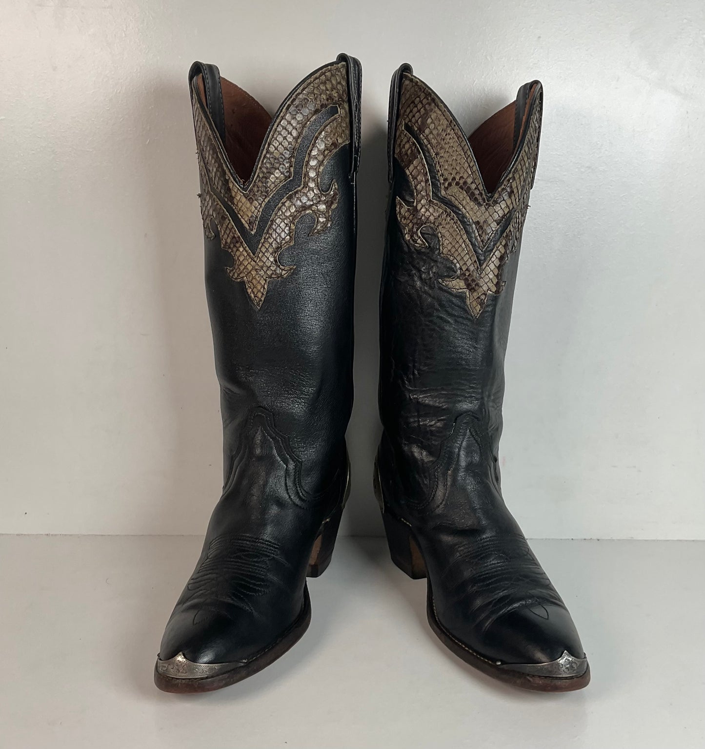 Vintage Laredo Snakeskin Overlay Cowgirl Boot 8 B USA Made Python