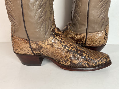 Dan Post Front Cut Python Cowboy Boots 9 D Snakeskin USA Made Recrafted