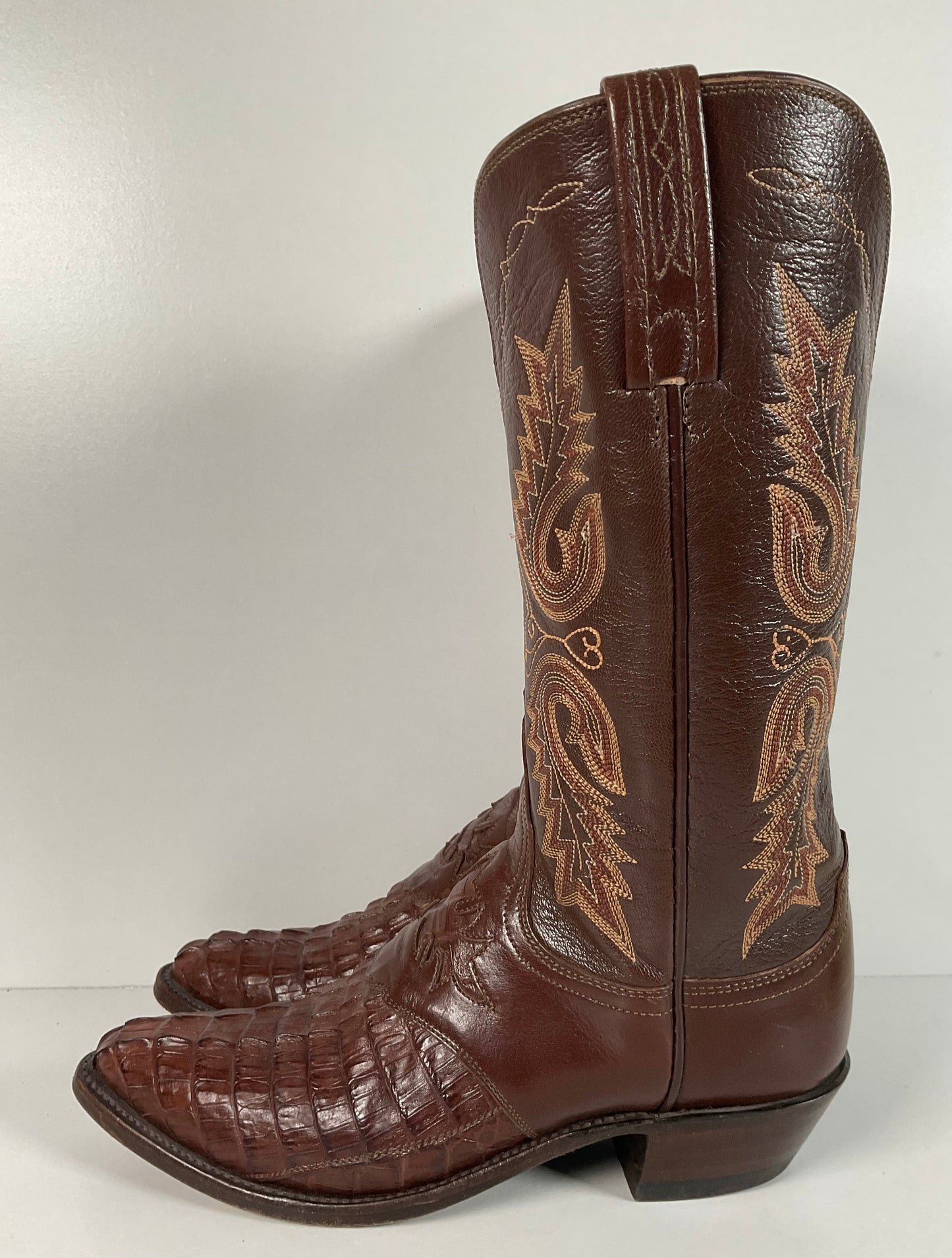 Lucchese 1883 Caiman Crocodile Cowgirl Boots 7 B Tooled Inlay Exotic