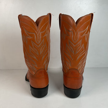 1960s Cowtown Handmade Cowboy Boots 13.5 D Pumpkin Orange Lizard Wingtip